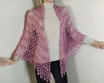 crochet mohair shawl, triangle knit wrap, handknit warm shawl, powder fall shawl, triangular shoulder wrap, hand knitted women wool outfit