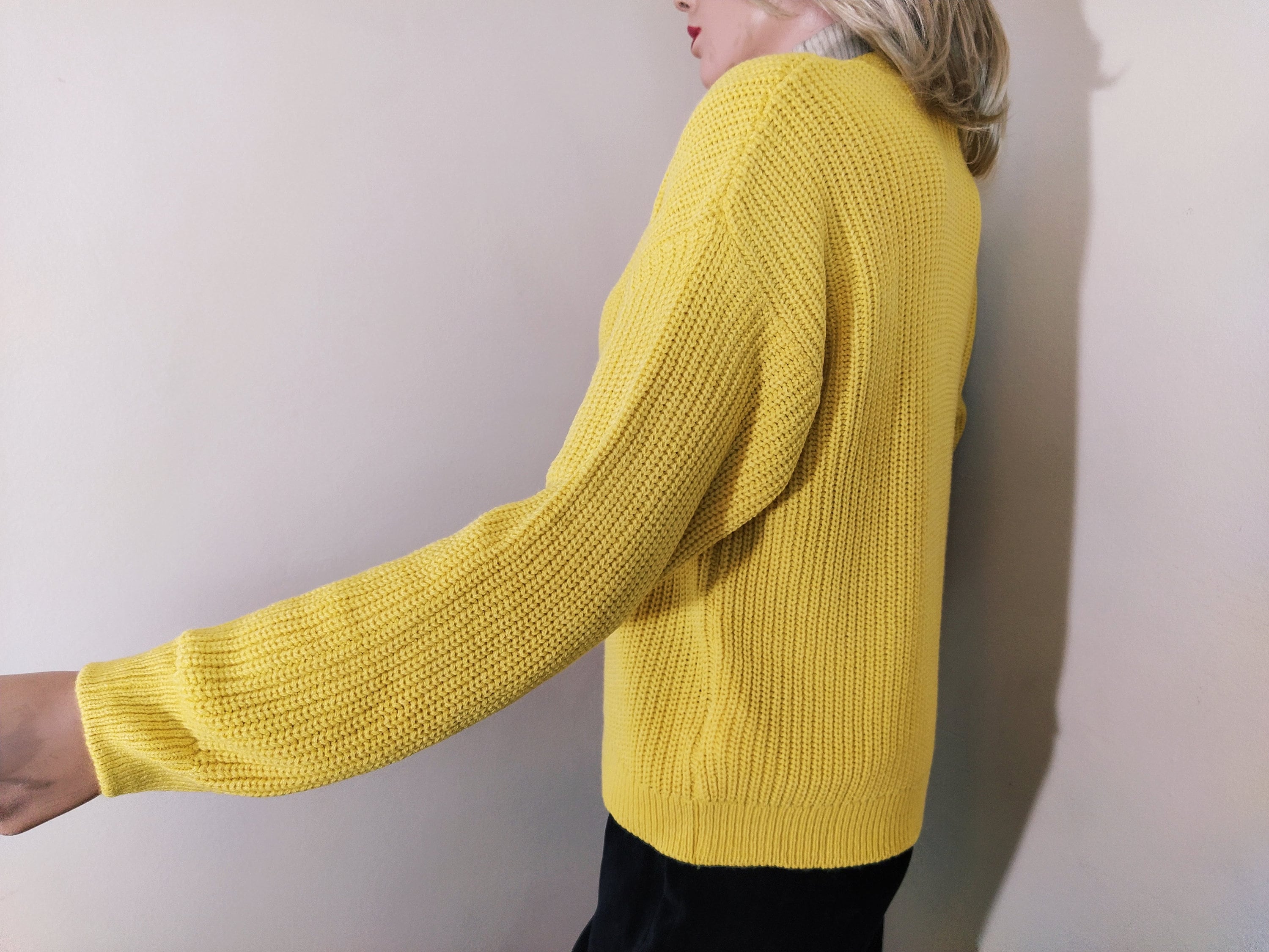 Knit Yellow Sweater, Women Rib Cardigan, Fisherman Button Sweater 