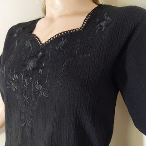summer cotton blouse, short sleeve black top, lace embroidered top, womens gauze blouse, madder dyed buldan cotton top, ethnic motive top
