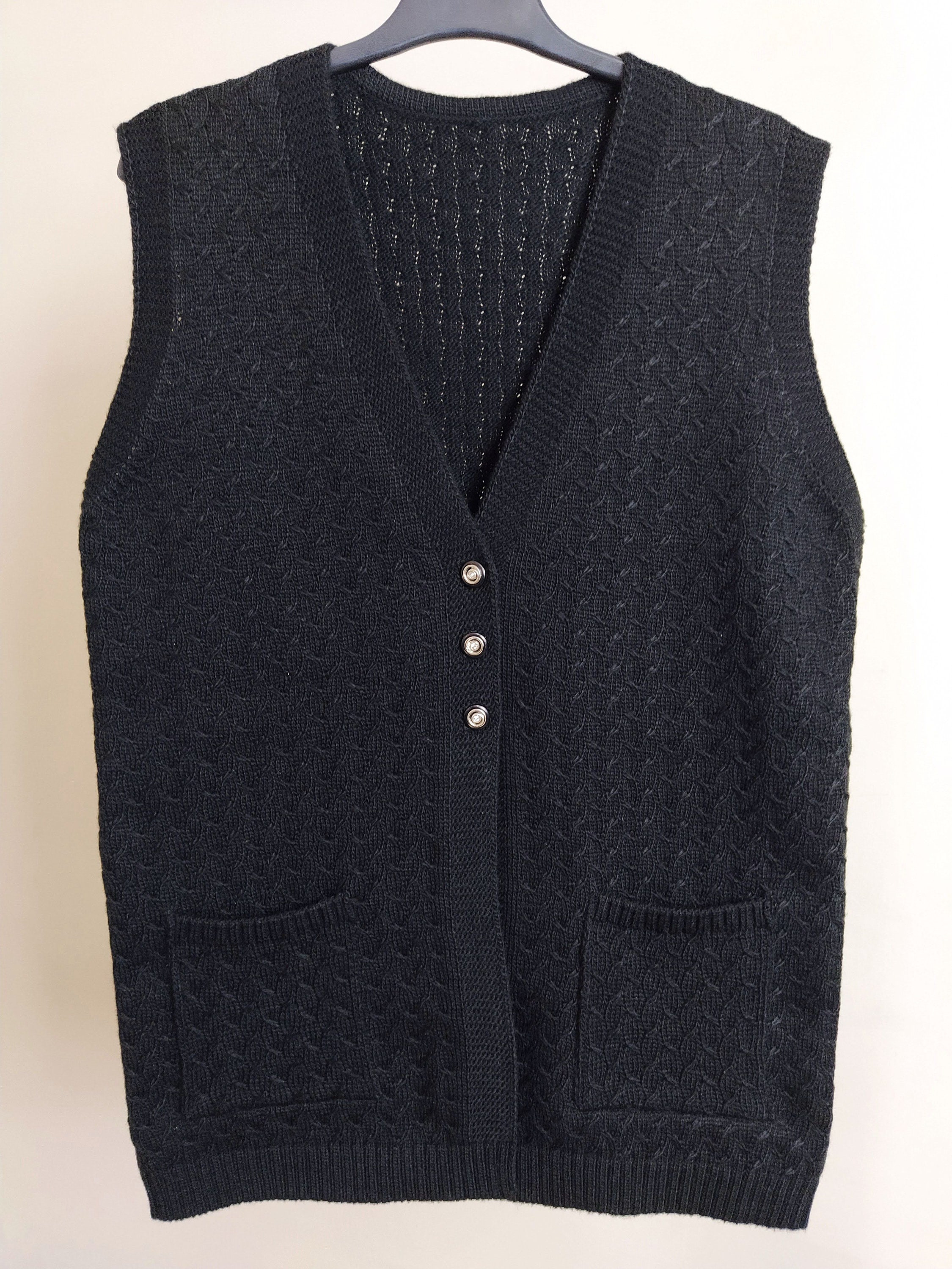 Chaleco tipo suéter para mujer, cárdigan sin mangas con cuello en V, suéter  con botones de punto, chaleco largo tejido a mano, chaqueta cálida sin  mangas, chaleco de bolsillo de invierno -, image size:2250x3000