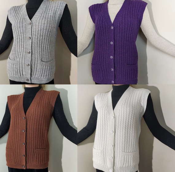 Buy Women Vest Sweater, Knit Sleeveless Cardigan, Hand Knitted 