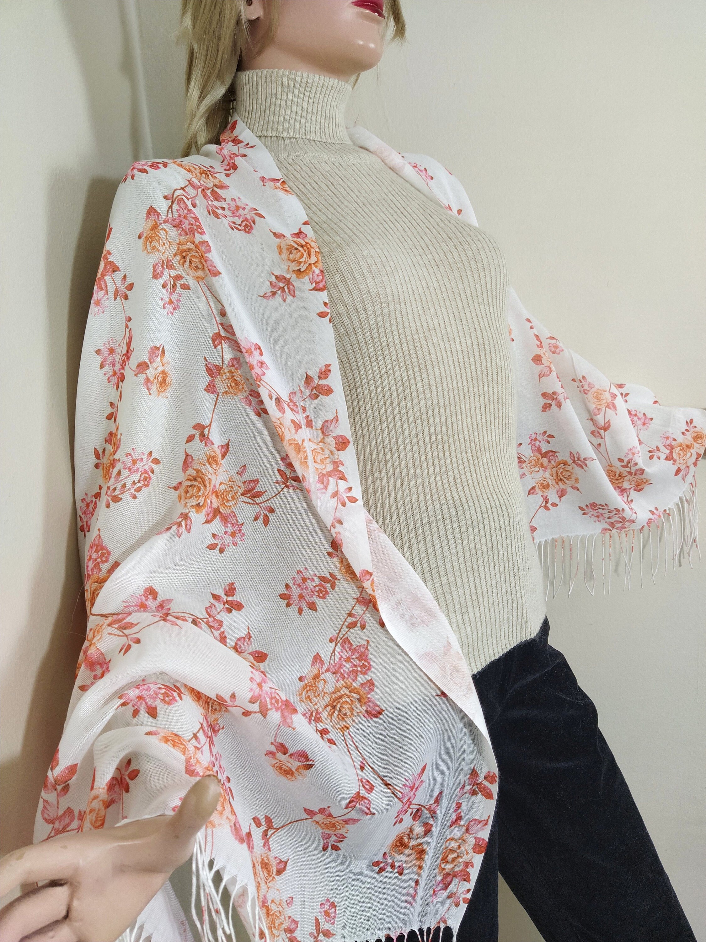 Pashmina floral shawl pashmina women's wrap flower rose Etsy