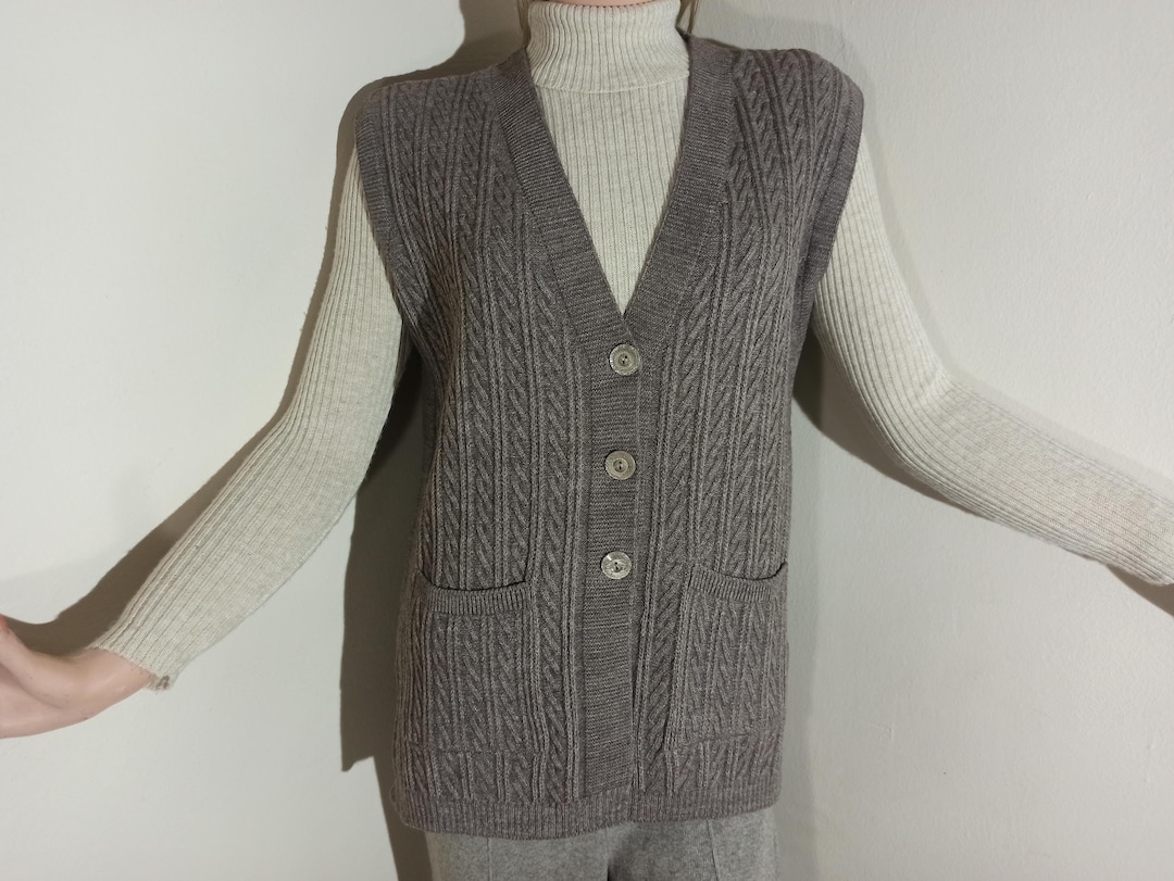 Wool Knitted Waistcoats Casual Women Sweater Vest, Knit Button
