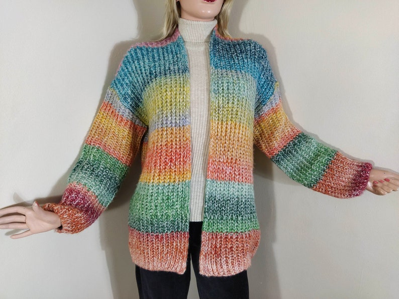 Colorful knit cardigan women fluffy cardigan open front | Etsy