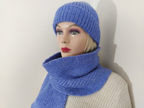 Ensemble écharpe et bonnet pour femme, bonnet écharpe bleu, cache-nez en  tricot, bonnet écharpe côtelé, écharpe tricotée à la main, écharpe chaude,  cadeau d'hiver pour elle -  Canada