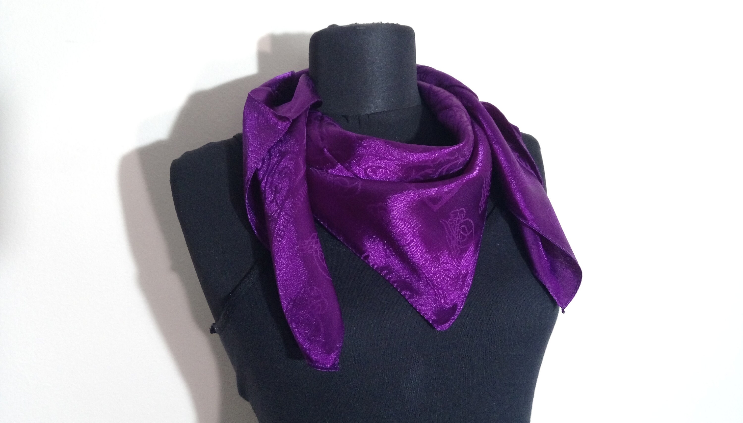 Purple scarf square purple foulard violet satin neck scarf | Etsy