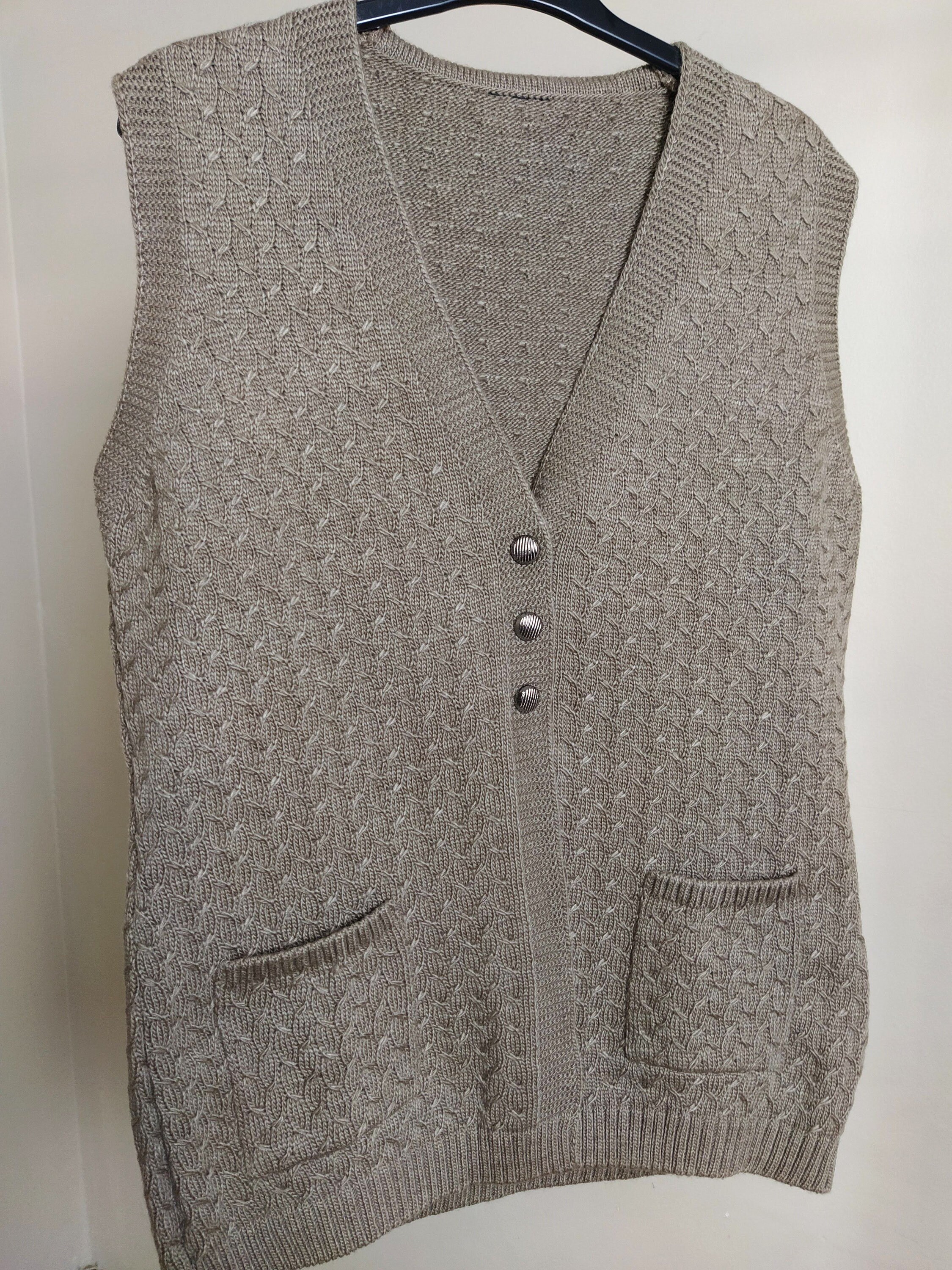 Gilet Maglia Donna Uncinetto - Sleeveless Cardigan Con Bottoni, Loose Casual