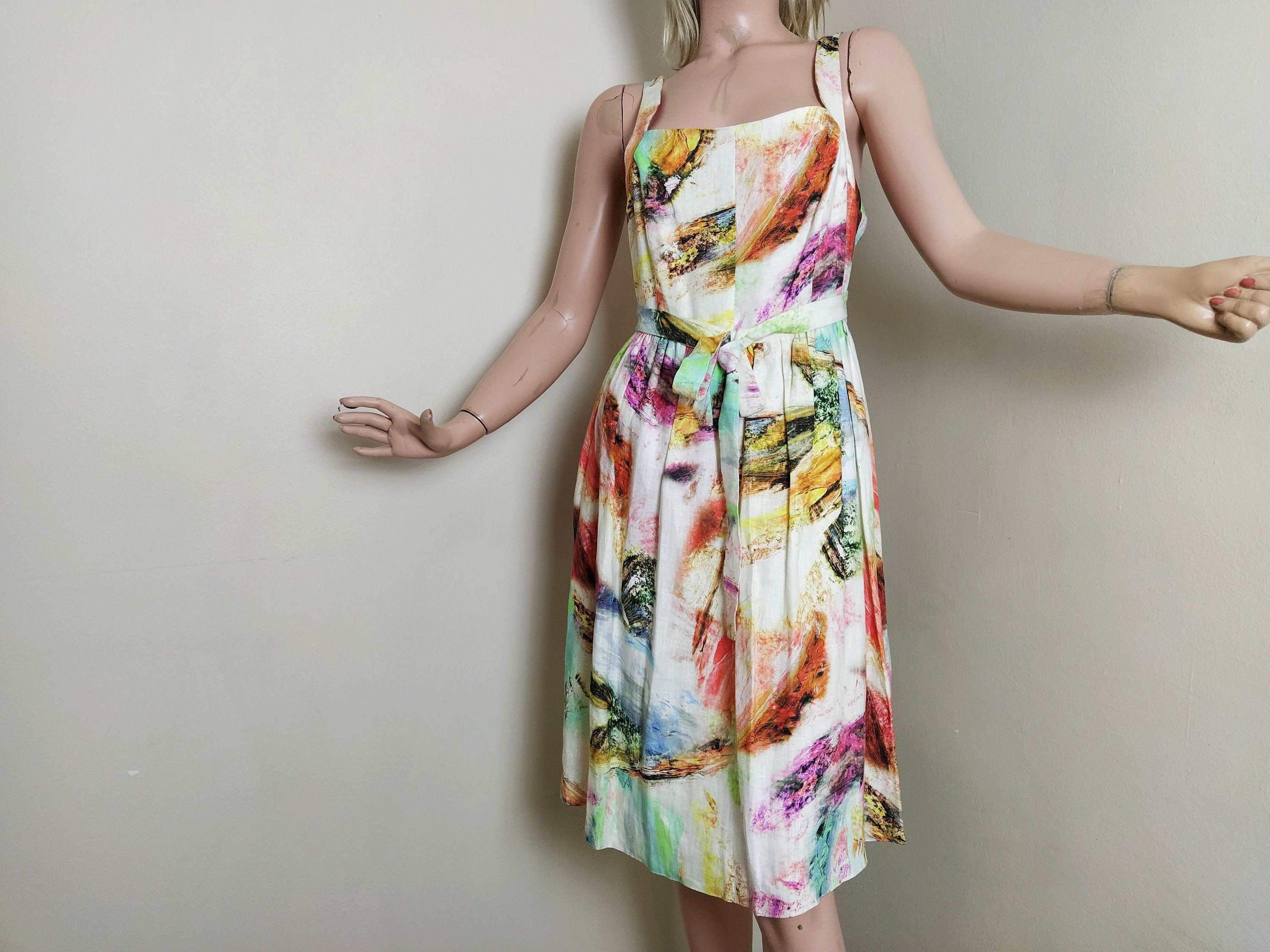 Linen colorful dress women rainbow sundress casual summer Etsy