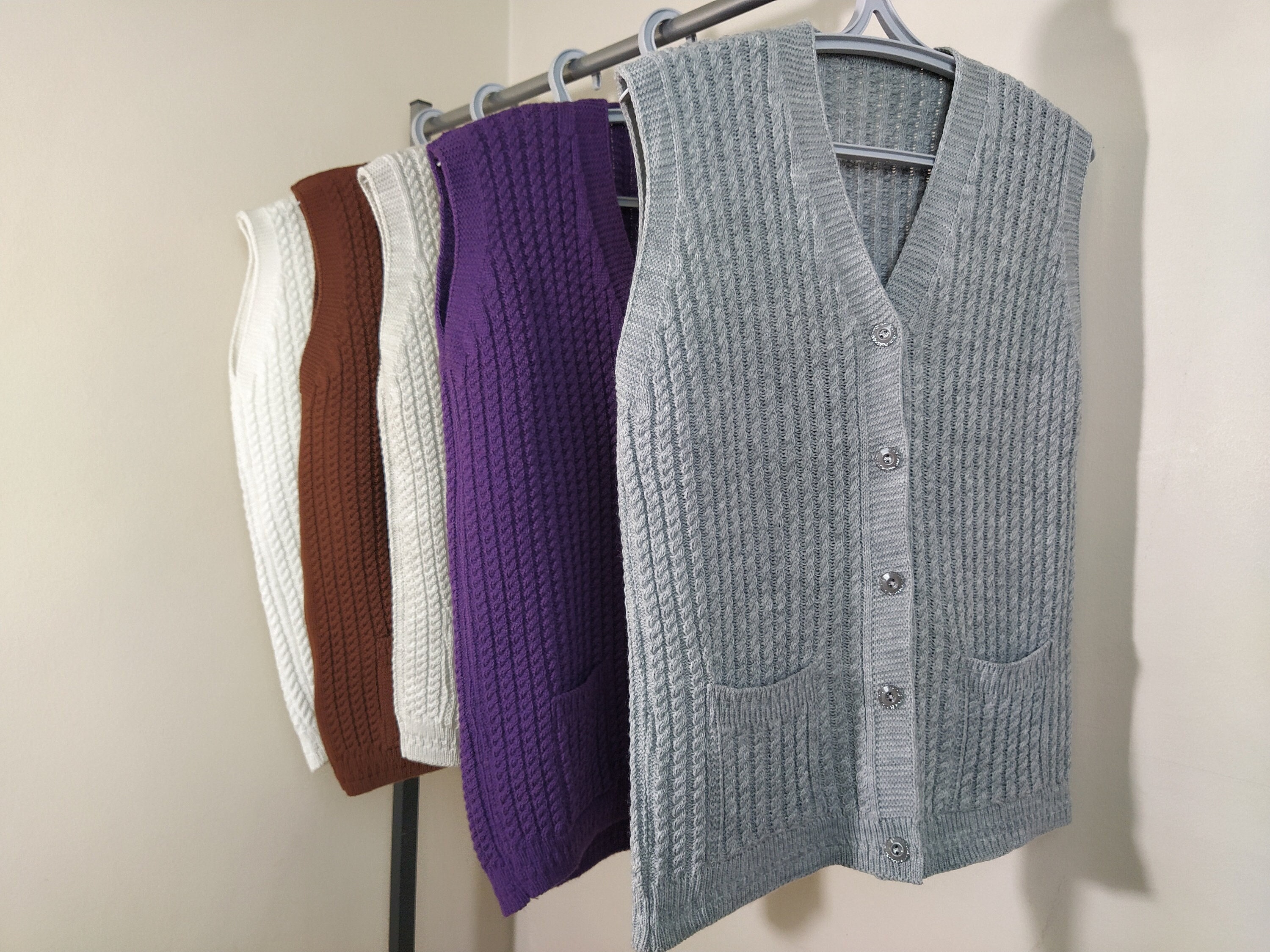 women vest sweater, knit sleeveless cardigan, hand knitted vest, cotton handknit jacket, v-neck cozy waistcoat, winter warm button knitwear