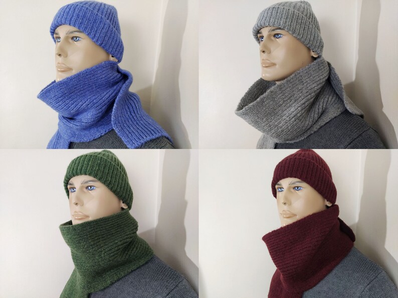 ensemble écharpe homme, bonnet écharpe en tricot, bonnet écharpe d'hiver, cache-nez pour homme, écharpe bonnet, cache-cou confortable, cadeau pour lui, cravates chaudes unisexes image 1