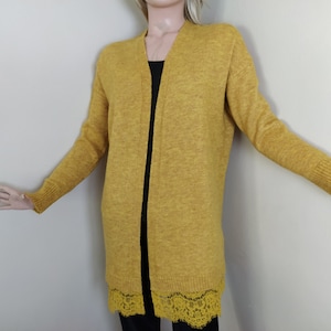 women knitted cardigan, open front sweater, lightweight thin cardigan, crochet yellow cardigan, warm winter cardigan, plain wool outfit