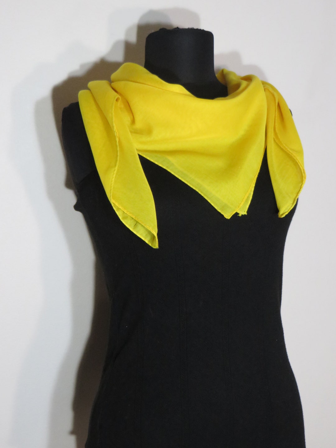 Yellow Cotton Scarf, Square Plain Scarf, Lightweight Soft Foulard, Men