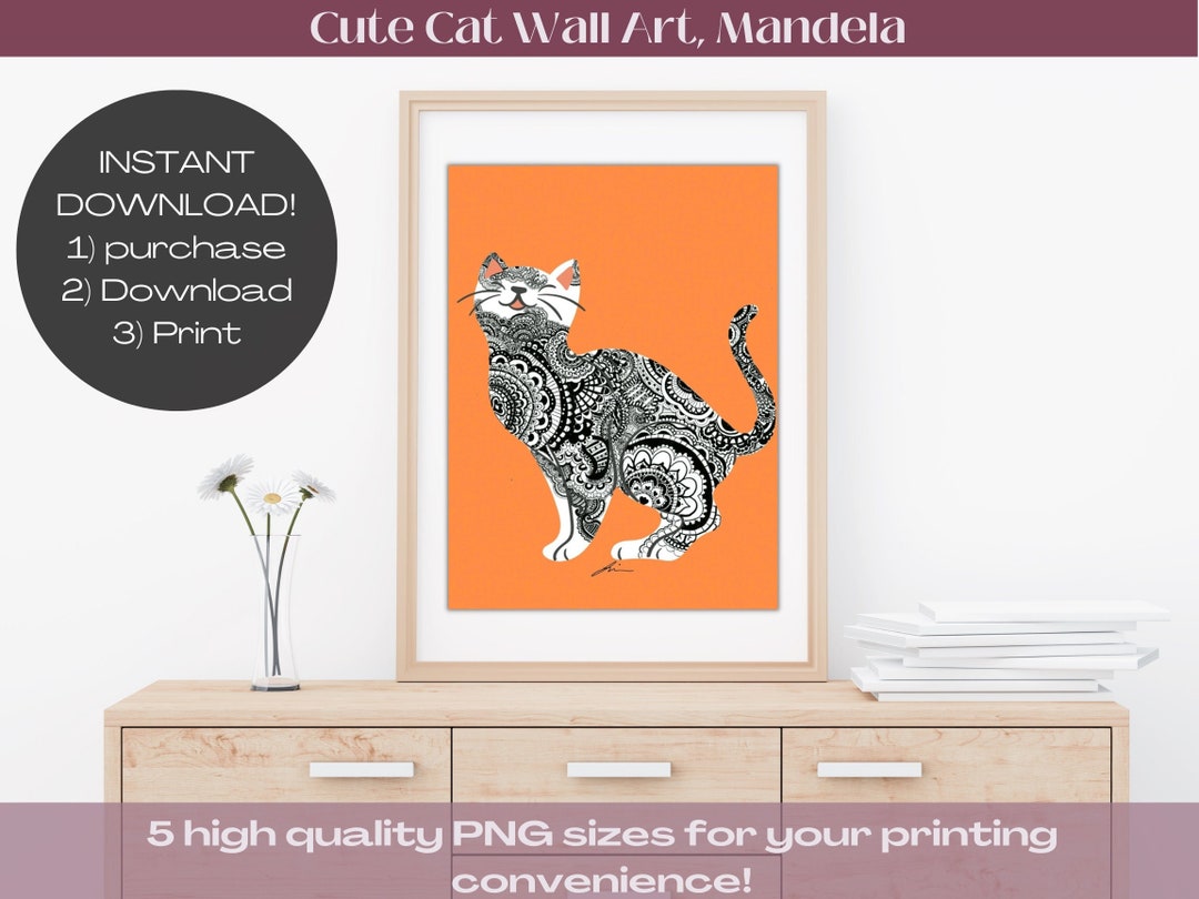 Cute CAT WALL ART Abstract Cat Art Cat Nursery Decor Kid Etsy