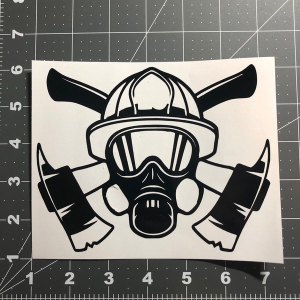 Firefighter Axe Mask Permanent Vinyl Decal / Sticker (Multiple Sizes & Colors!)