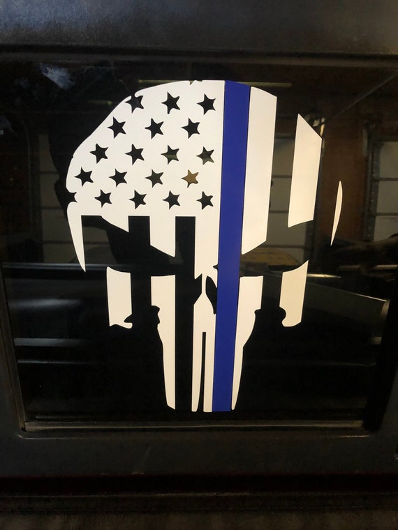 Punisher Skull Police Blue Line Flag Vinyl Car Decal Sticker