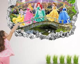 Princess Fantasy Wall Decal Sticker | Waterfall Rainbow Wall Mural , Poster , Print Art , Girls Bedroom Decor - HD42