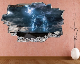 Thunderstorm Lightning over Road Wall Decal Sticker Mural Poster Print Art Home Office Decor CF27