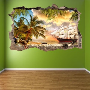 Piratenschiff Treasure Island Wandaufkleber Wandbild Aufkleber Poster Print Art Home Decor Fantasy Wandtattoo BD59