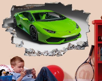 Supercar Green Sports Car Wall Sticker Mural Decal Poster Print Art Kids Bedroom Home Decor Lamborghini BL1