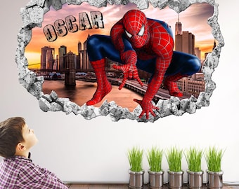 Spiderman Superhero Personalised Name Wall Decal Sticker | Spiderman Custom Name Wall Mural Poster for Boys Bedroom