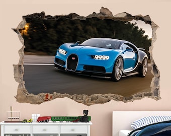 Bugatti Veyron Sports Car 3D Hole in The Wall C Effect Wall Sticker Art Decal...