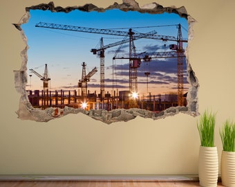 Tower Cranes Construction Site Wall Sticker Mural Decal Poster Print Art Home Office Decor CV12