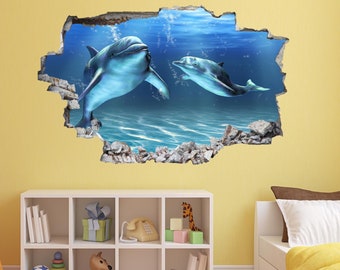 Dolphin Plants Fish Underwater Wall Art Stickers Mural Decal Kids Nursery EB30