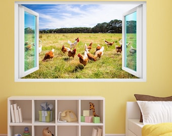 Wall Sticker Rooster Chicken Farm Zoo Kids Room Vinyl Mural Decal Decor ZX985 