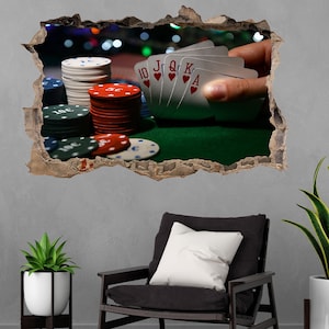 Cartes de poker, jetons, casino, sticker mural, sticker mural, impression d'art, décoration d'intérieur, BT3