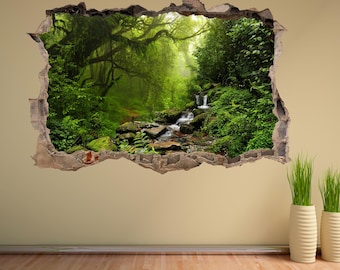 Autocollant Mural de rivière de forêt tropicale, étiquette murale imprimée, décor artistique pour la maison et le bureau, DB28