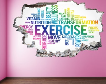 Word Cloud Fitness Exercise Gym Wall Decal Sticker Mural Poster Print Art Home Office Decor FD6