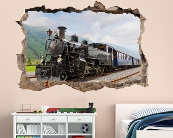 Vintage Retro Steam Train Locomotive Wall Art Stickers Mural Decal Kids Room EK4