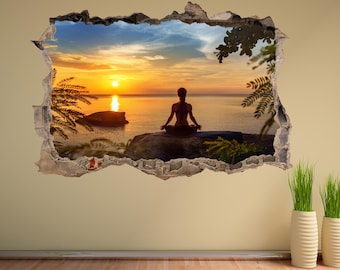 Yoga Meditation Sunset Silhouette Wall Decal Sticker Mural Poster Print Art Home Office Decor DH24