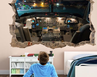 Airplane Cockpit Aircraft Wall Stickers Mural Decal Poster Print Art Kids Bedroom Home Office Decor EL1