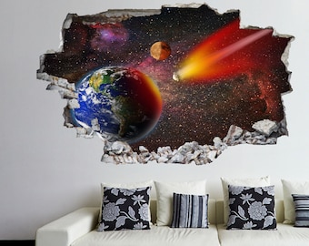 Space Earth Asteroid Stars Mural Autocollant mural Imprimer Art Kids Bedroom Home Décor HB11