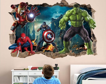Kids Room Wall Sticker Spiderman BATMAN CAPTAIN AMERICA Super Hero Decal Decor
