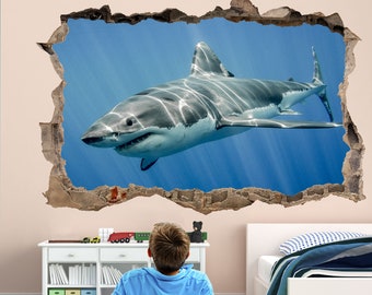 L Vinyl Wall Smashed 3D Art Stickers of Illustrated Shark Poster Bedroom Boys Girls L Vinyl Wall Smashed 3D Art Stickers of Illustrated Shark Poster Bedroom Boys Girls