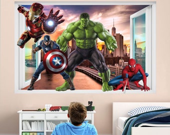Superhero Wall Decal Sticker Mural Poster Print Art Spiderman Iron Man Hulk Captain America EA68
