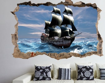 Piraten schip muur sticker muurschildering poster print kunst kinderen slaapkamer home decor GT3