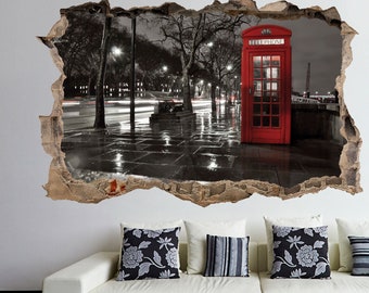 Red Phone Box Booth London Wall Decal Sticker Mural Poster Print Art Home Office Decor FZ5