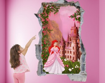 Princess Ariel Fantasy Castle Wall Decal Sticker Mural Poster Print Art Kids Girls Room Decor ED15