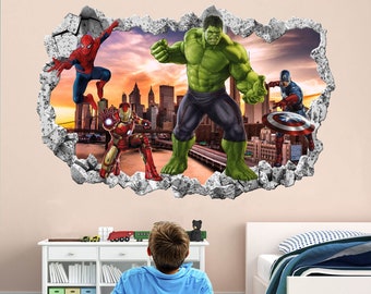 Superhero Wall Decal Sticker Mural Poster Print Art Spiderman Hulk Captain Iron Man EA128