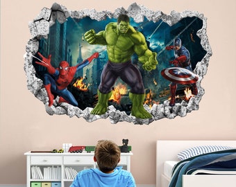Superhero Wall Decal Sticker Mural Poster Print Art Spiderman Hulk Captain America Avengers EA126
