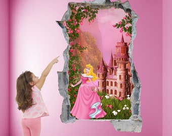 Principessa Aurora Fantasy Castle Decalcomania da muro Adesivo Murale Poster Stampa Art Kids Girls Room Decor ED14