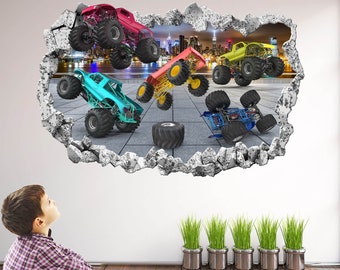 Muursticker Monster Truck voor kinderkamer | Kleurrijke race-muursticker | Muurdecoratie jongenskamer - KR13
