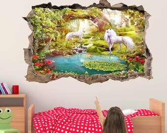 Unicorn Wall Decal: Enchanted Forest Mural, Kids Bedroom Decor