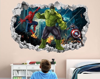 Superhero Wall Decal Sticker Mural Poster Print Art Spiderman Hulk Captain America Avengers EA124