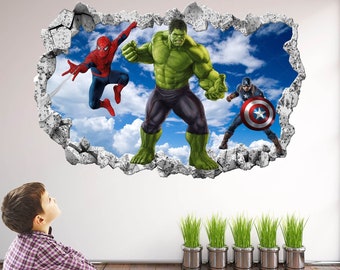 Superhero Wall Decal Sticker Mural Poster Print Art Spiderman Hulk Captain America Avengers EA125