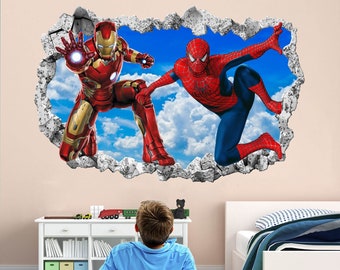 Superhero Wall Decal Sticker Mural Poster Print Art Spiderman Iron Man Kids Bedroom Decor KR18