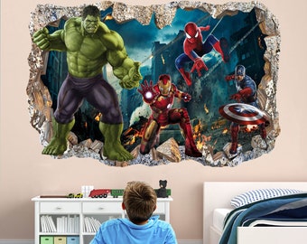 Avengers Superhero Wall Stickers Mural Decal Hulk Spiderman Iron Man Thor EA82 